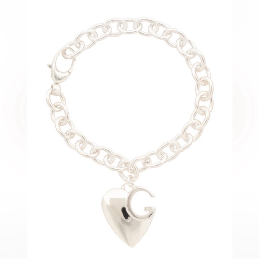 New no box size 18 Gucci Charlotte G Cutout Heart 925 St Silver Charm Bracelet - Picture 6 of 7